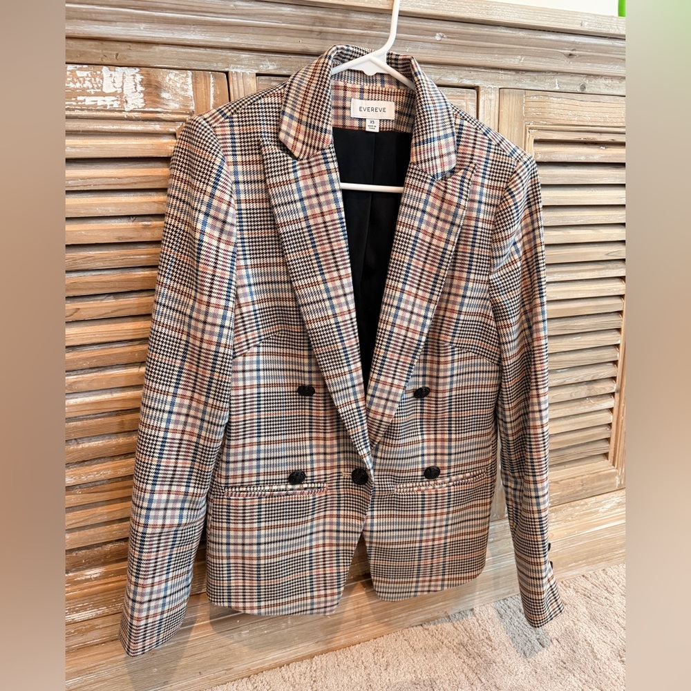 Evereve Multicolor Plaid Double Breasted Blazer (Size XS)